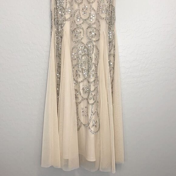 Aidan Mattox Champagne V-Neck Illusion Gown Size 2 - Picture 4 of 16